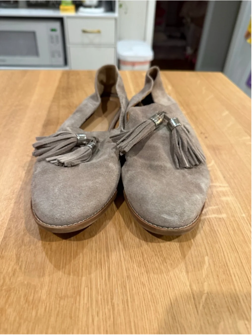 Women's Franco Sarto Taupe Suede Tassel Loafers Size 8.5